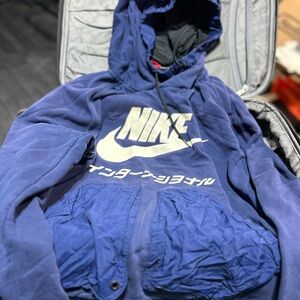Nike Navy Blue Hoodie with White Logo